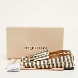 مملوكة مسبقًا Sergio Rossi SR1 Stripe Size 37.5 Black/White Canvas Collapsible Moccasins