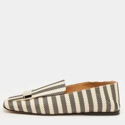 مملوكة مسبقًا Sergio Rossi SR1 Stripe Size 37.5 Black/White Canvas Collapsible Moccasins