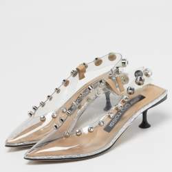 Pre Owned Sergio Rossi Size 37 Transparent PVC Crystal Embellished Slingback Pumps