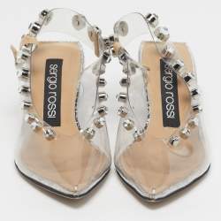 Pre Owned Sergio Rossi Size 37 Transparent PVC Crystal Embellished Slingback Pumps