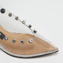 Pre Owned Sergio Rossi Size 37 Transparent PVC Crystal Embellished Slingback Pumps