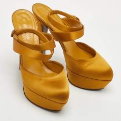 Pre Owned Sergio Rossi Size 37.5 Mustard Yellow Satin Ankle Strap Platform Sandals