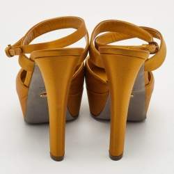 Pre Owned Sergio Rossi Size 37.5 Mustard Yellow Satin Ankle Strap Platform Sandals