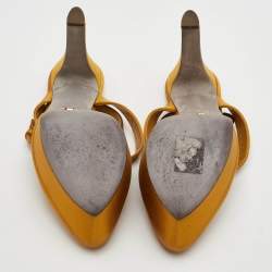 Pre Owned Sergio Rossi Size 37.5 Mustard Yellow Satin Ankle Strap Platform Sandals