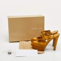 Pre Owned Sergio Rossi Size 37.5 Mustard Yellow Satin Ankle Strap Platform Sandals