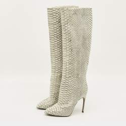 مملوكة مسبقًا بوت سيرجيو روسي جلد أسود بطول الركبة على منصة مقاس 36.5