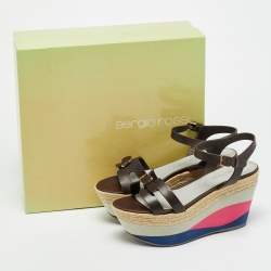 Pre Owned صندل سيرجيو روسي سير كاحل كعب روكي جلد أسود مقاس 36.5