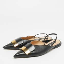 مملوكة مسبقًا Sergio Rossi SR1 Size 38 Black Leather Flat Mules
