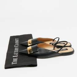 مملوكة مسبقًا Sergio Rossi SR1 Size 38 Black Leather Flat Mules