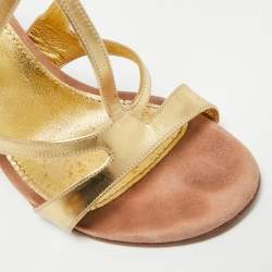 مملوكة مسبقًا Sergio Rossi Size 37.5 Gold/Beige Leather and Suede Wedge Sandals