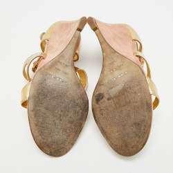 مملوكة مسبقًا Sergio Rossi Size 37.5 Gold/Beige Leather and Suede Wedge Sandals