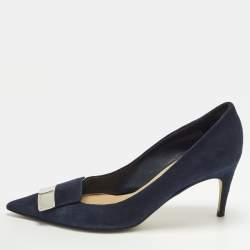 Pre Owned Sergio Rossi SR1 Size 38 Navy Blue Suede Pumps