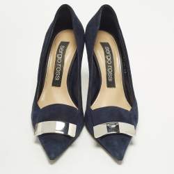 Pre Owned Sergio Rossi SR1 Size 38 Navy Blue Suede Pumps
