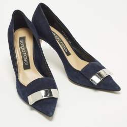 Pre Owned Sergio Rossi SR1 Size 38 Navy Blue Suede Pumps