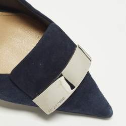 Pre Owned Sergio Rossi SR1 Size 38 Navy Blue Suede Pumps