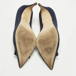 Pre Owned Sergio Rossi SR1 Size 38 Navy Blue Suede Pumps