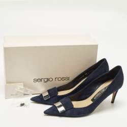 Pre Owned Sergio Rossi SR1 Size 38 Navy Blue Suede Pumps