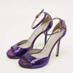 Pre Owned صندل سيرجيو روسي ترتر بنفسجي مفتوح عند الأصابع بحزام للكاحل مقاس 37