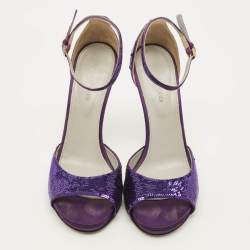 Pre Owned صندل سيرجيو روسي ترتر بنفسجي مفتوح عند الأصابع بحزام للكاحل مقاس 37