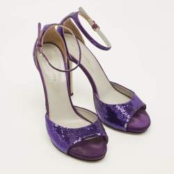 Pre Owned صندل سيرجيو روسي ترتر بنفسجي مفتوح عند الأصابع بحزام للكاحل مقاس 37