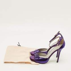 Pre Owned صندل سيرجيو روسي ترتر بنفسجي مفتوح عند الأصابع بحزام للكاحل مقاس 37