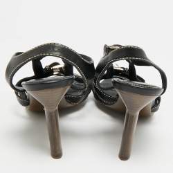 Pre Owned Sergio Rossi Size 36 Black Leather Double Buckle Ankle Strap Sandals