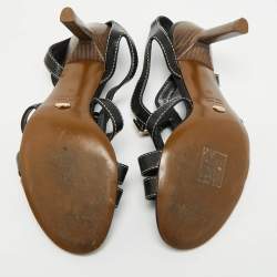 Pre Owned Sergio Rossi Size 36 Black Leather Double Buckle Ankle Strap Sandals