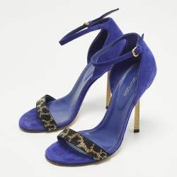 Pre Owned Sergio Rossi Size 37 Blue Suede Embellished Ankle Strap Sandals
