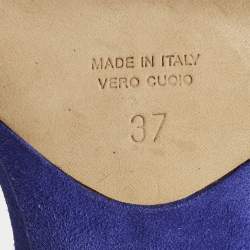 Pre Owned Sergio Rossi Size 37 Blue Suede Embellished Ankle Strap Sandals