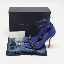 Pre Owned Sergio Rossi Size 37 Blue Suede Embellished Ankle Strap Sandals