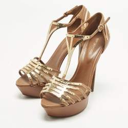 Pre Owned صندل سيرجيو روسي جلد مضفر ذهبي/أسود بحزام للكاحل مقاس