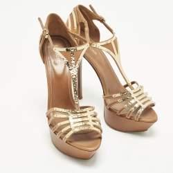 Pre Owned صندل سيرجيو روسي جلد مضفر ذهبي/أسود بحزام للكاحل مقاس