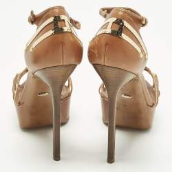 Pre Owned صندل سيرجيو روسي جلد مضفر ذهبي/أسود بحزام للكاحل مقاس