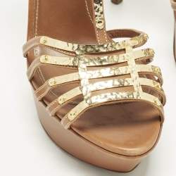 Pre Owned صندل سيرجيو روسي جلد مضفر ذهبي/أسود بحزام للكاحل مقاس