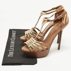 Pre Owned صندل سيرجيو روسي جلد مضفر ذهبي/أسود بحزام للكاحل مقاس