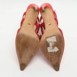 Pre Owned Sergio Rossi Size Embellished 40 Red Python Leather and Satin Ankle Strap Sandals