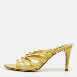 مملوكة مسبقًا Sergio Rossi Size 40.5 Green Leather Strappy Slide Sandals