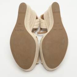 Pre Owned Sergio Rossi Size 38.5 Beige and Rope Suede Wedge Sandals