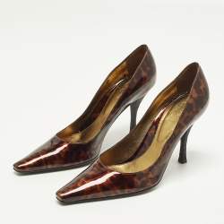 Pre Owned Sergio Rossi Size 38 Brown Tortoise Patent Leather Pointed Toe Pumps