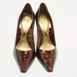 Pre Owned Sergio Rossi Size 38 Brown Tortoise Patent Leather Pointed Toe Pumps