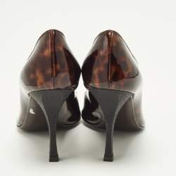 Pre Owned Sergio Rossi Size 38 Brown Tortoise Patent Leather Pointed Toe Pumps
