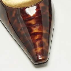 Pre Owned Sergio Rossi Size 38 Brown Tortoise Patent Leather Pointed Toe Pumps