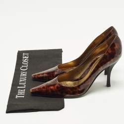 Pre Owned Sergio Rossi Size 38 Brown Tortoise Patent Leather Pointed Toe Pumps