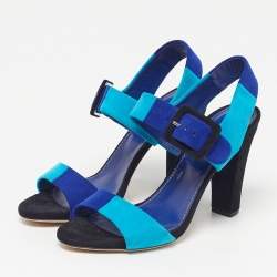 مملوكة مسبقًا صندل بحزام حول الكاحل سيرجيو روسي جلد بايثون أزرق مقاس 37