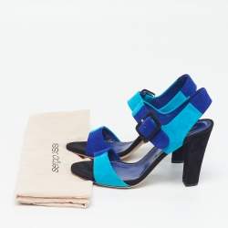 مملوكة مسبقًا صندل بحزام حول الكاحل سيرجيو روسي جلد بايثون أزرق مقاس 37