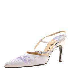 Pre Owned Sergio Rossi Lilac Satin Embroidered Slingback Sandals Size 38