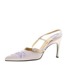 Pre Owned Sergio Rossi Lilac Satin Embroidered Slingback Sandals Size 38