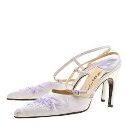 Pre Owned Sergio Rossi Lilac Satin Embroidered Slingback Sandals Size 38