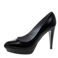 Pre Owned Sergio Rossi Black Leather Platform Pumps Size 38.5