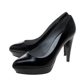 Pre Owned Sergio Rossi Black Leather Platform Pumps Size 38.5